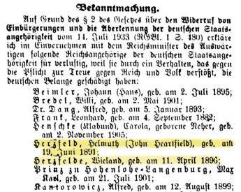 Aus den Ausbürgerungslisten im Reichsanzeiger und Preuß. Staatsanzeiger, Nr. 258 vom 11. März 1934